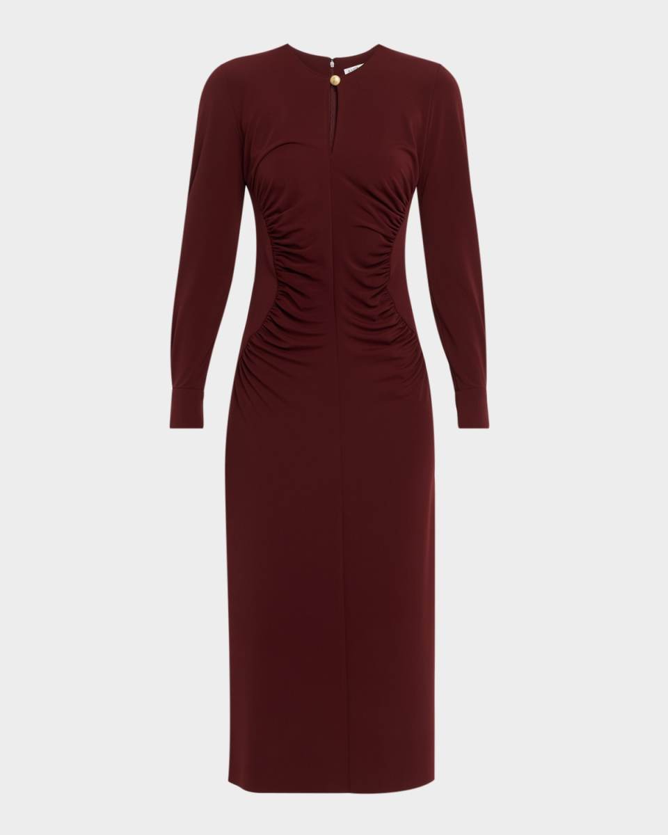 Gabrielle Ruched Long-Sleeve Ankle Dress